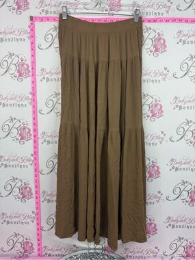DEBORAH MURRAY skirt Flowing Tiered Maxi Skirt — Brown